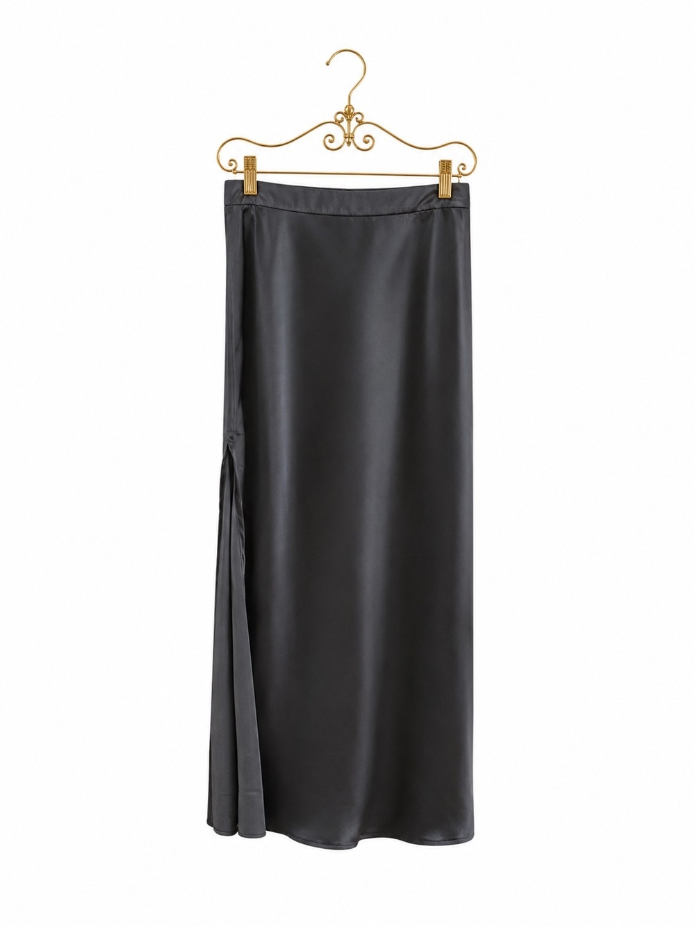 Free People Intimately Satin Slip Skirt L Black Maxi Side Slit Boho Chic - Picture 4 of 8